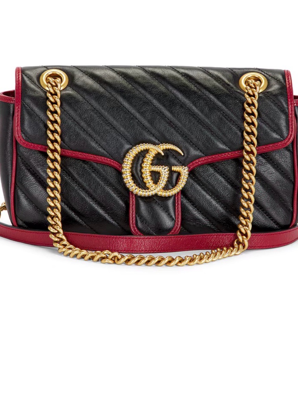 Gucci Marmont Black
with Red Trim Matelassé Shoulder Bag with Gold Hardware